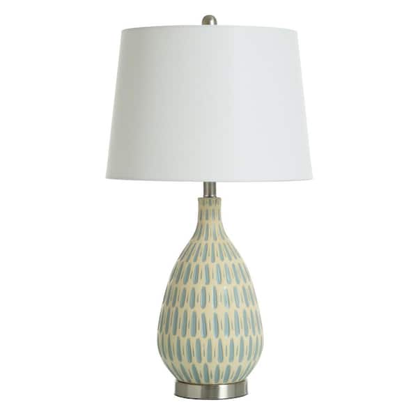 StyleCraft Marissa 28 in. Blue, Cream Table Lamp with White Polyester Blend Shade