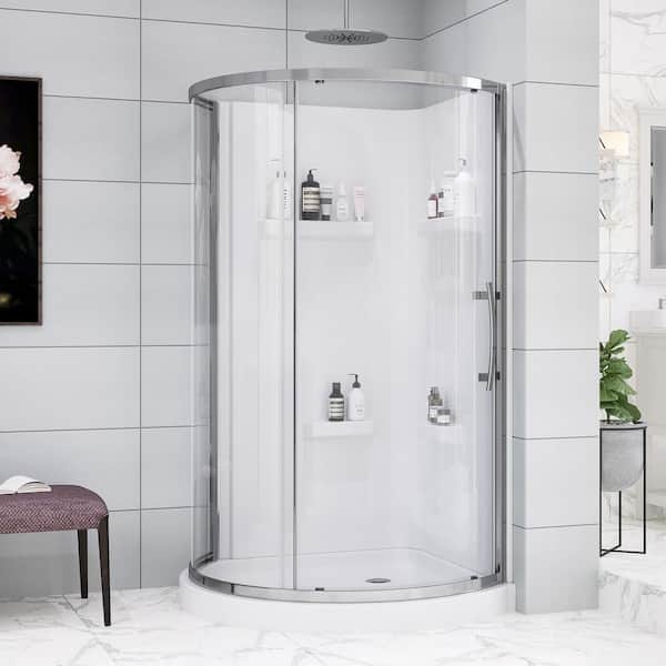 Glacier Bay Maia 36 in. x 79.50 in. Corner Drain Corner Shower Kit in Clear and Chrome