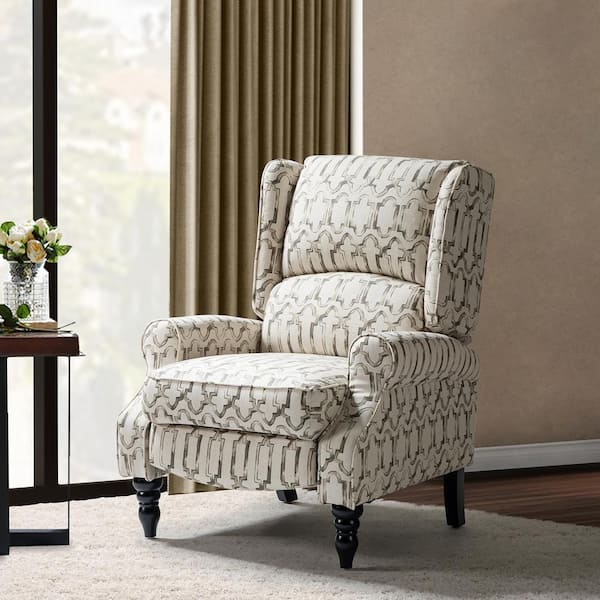 JAYDEN CREATION Bogazk Modern Grey Polyester Pattern Manual Recliner with Wingback and Rubber Wood Legs
