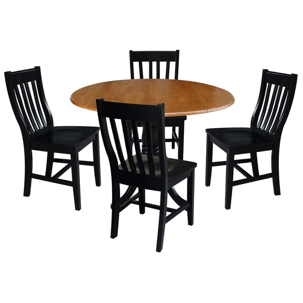 International Concepts 5-Piece 42 in. Black and Cherry Dual Drop Leaf Table Set with 4-Side chairs