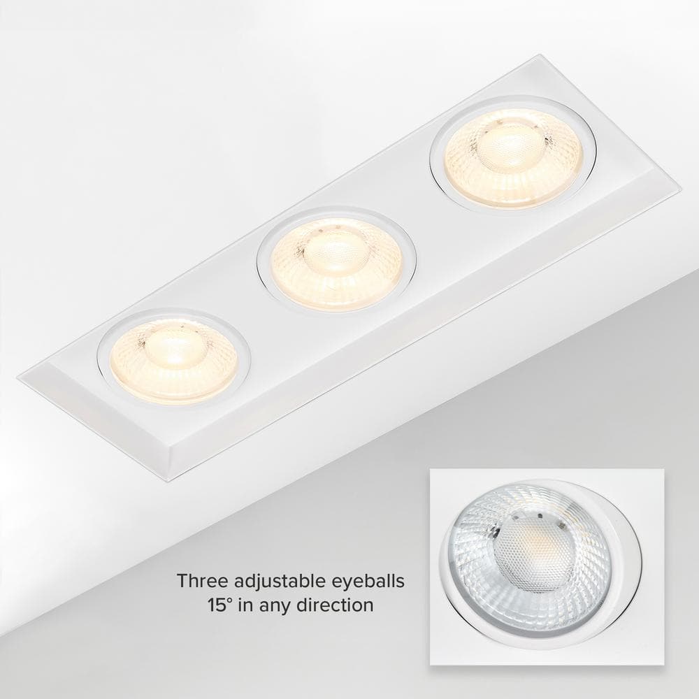 White Aluminum 3-Head LED Recessed Downlight