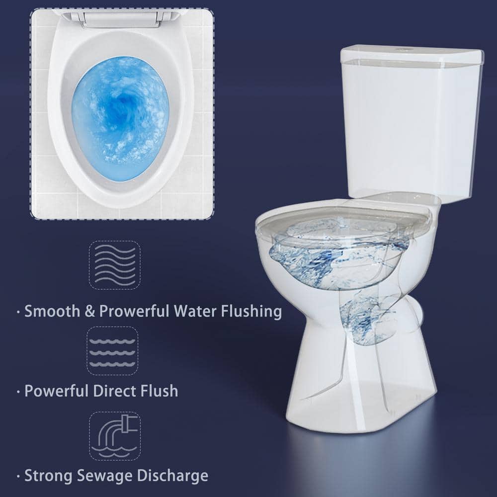 19 in. Tall White Ceramic Two-Piece Dual Flush Toilet