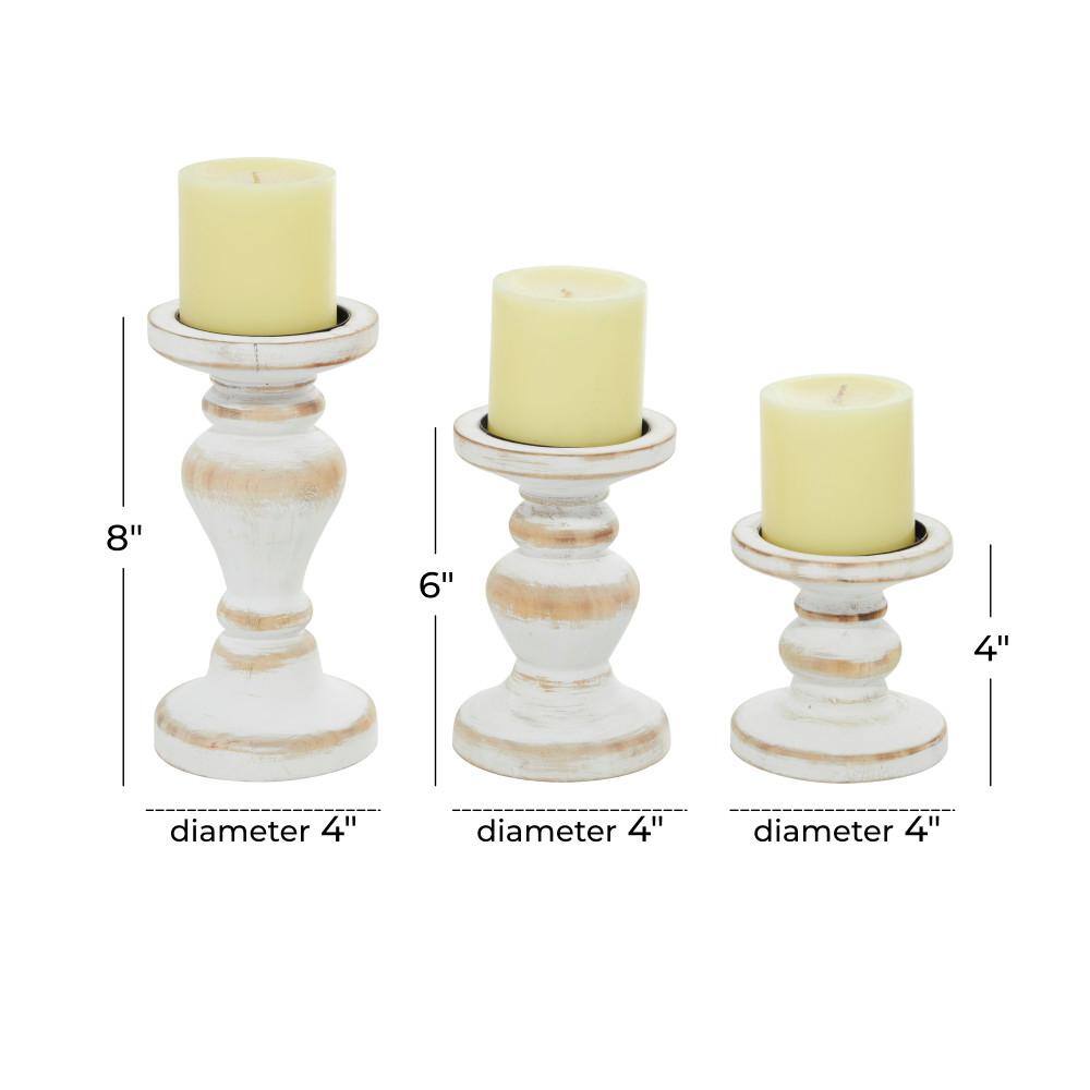 Farmhouse Elegance White Wooden Pillar Candle Holders, Set of 3
