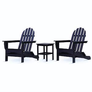 Icon Navy Recycled Plastic Folding Adirondack Chair with Side Table (2-Pack)