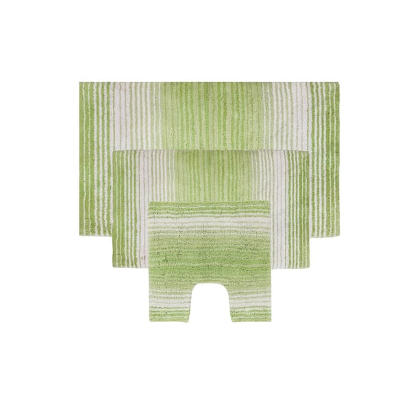 Gradiation Rug Collection Green Cotton, Green Striped Bathroom Rugs