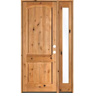 44 in. x 96 in. Rustic knotty alder 2 Panel Left-Hand/Inswing Clear Glass Clear Stain Wood Prehung Front Door with RFSL