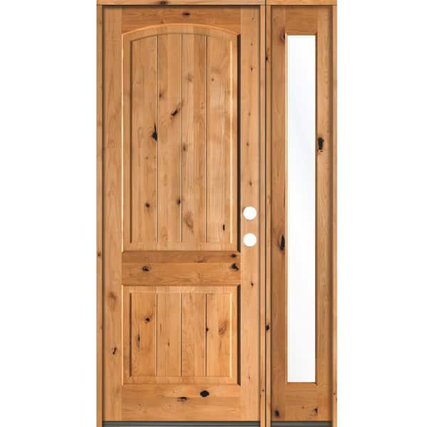 Krosswood Doors 50 in. x 96 in. Rustic knotty alder 2 Panel Left-Hand/Inswing Clear Glass Clear Stain Wood Prehung Front Door with RFSL
