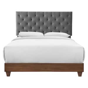 Rhiannon Walnut Gray Diamond Tufted Upholstered Fabric Queen Bed