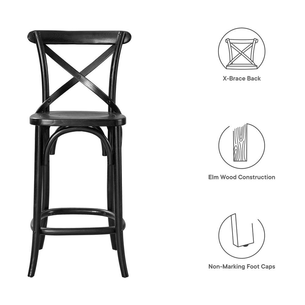 Modern Farmhouse Elm Wood Gear Counter Stool in Black