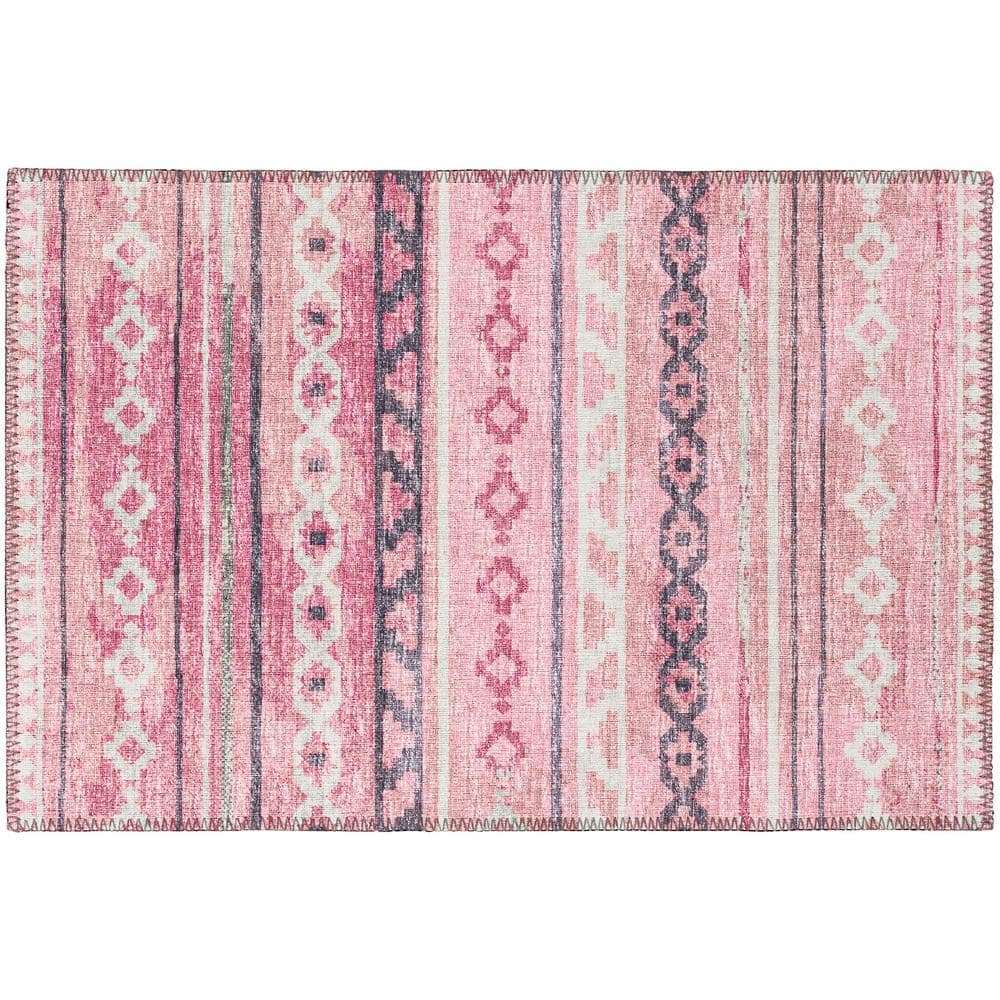 Yuma Pink 1 ft. 8 in. x 2 ft. 6 in. Geometric Indoor/Outdoor Washable Area 