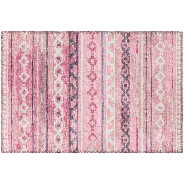 Addison Rugs Yuma Pink 1 ft. 8 in. x 2 ft. 6 in. Geometric Indoor/Outdoor Washable Area Rug