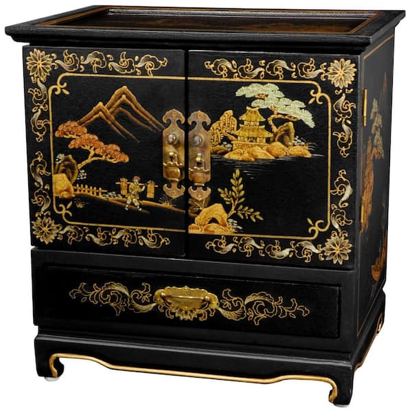 Oriental Furniture Black Empress Lacquer Jewel Box
