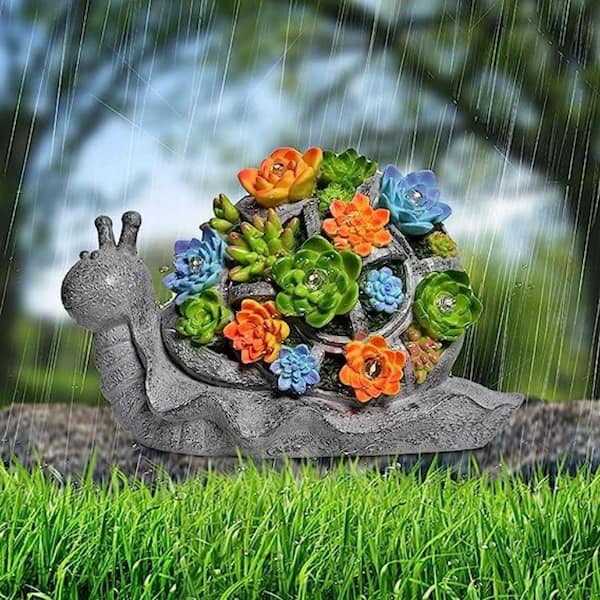 9.7 in. Snail Solar Garden Statues and Sculptures Outdoor Decor, Garden Figurines with Solar Powered Lights