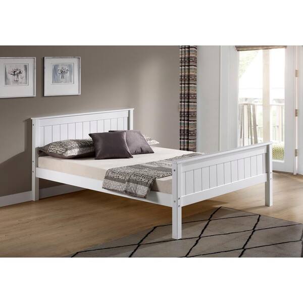 Alaterre Furniture Harmony Full Wood Platform Bed, White Finish, Sturdy Pine with Wide Plank Headboard and Footboard for Youth Bedroom