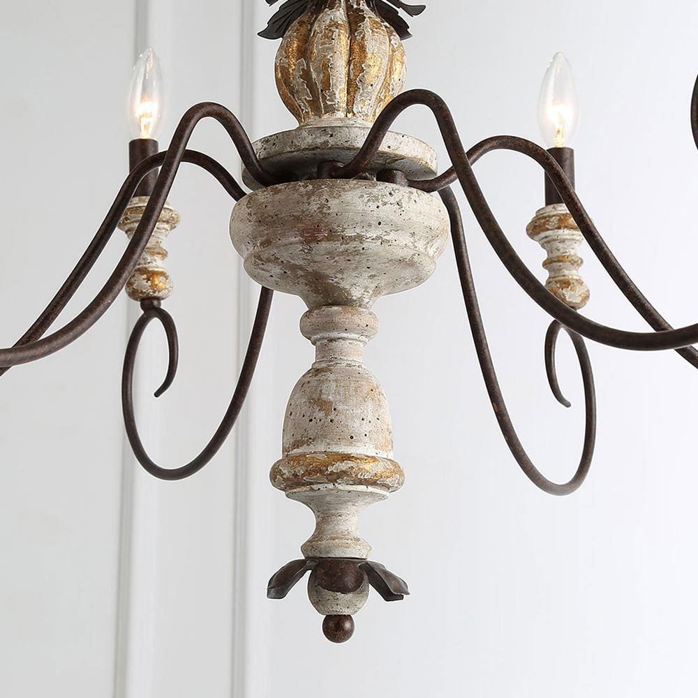 Rustic French Country 6-Light Distressed Wood Chandelier