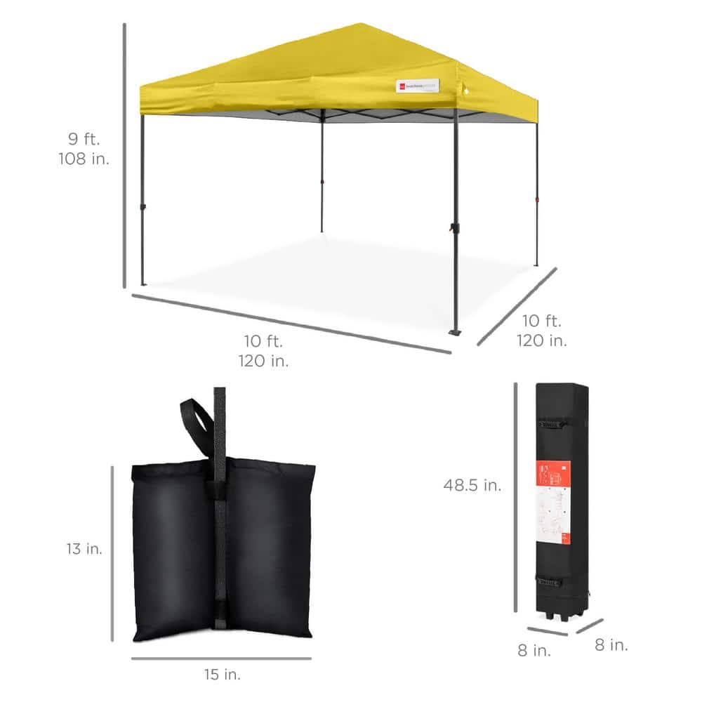 10x10ft Yellow Steel Frame Pop Up Canopy with Wheeled Case