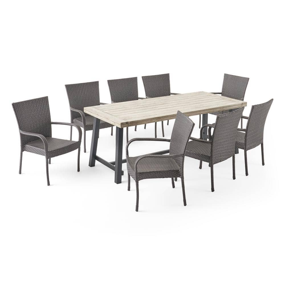 Noble House Jefferson 30 in. Sandblast Light Grey 9-Piece Metal ...