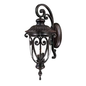 Naples Collection 3-Light Marbleized Mahogany Outdoor Wall Lantern Sconce