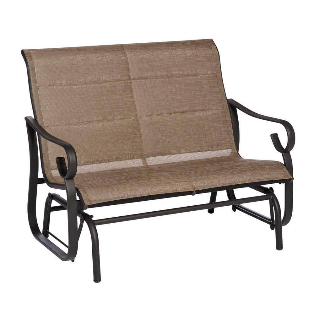 Hampton Bay Crestridge Steel Padded Sling Outdoor Patio Glider In Putty Taupe Fcs60619rl