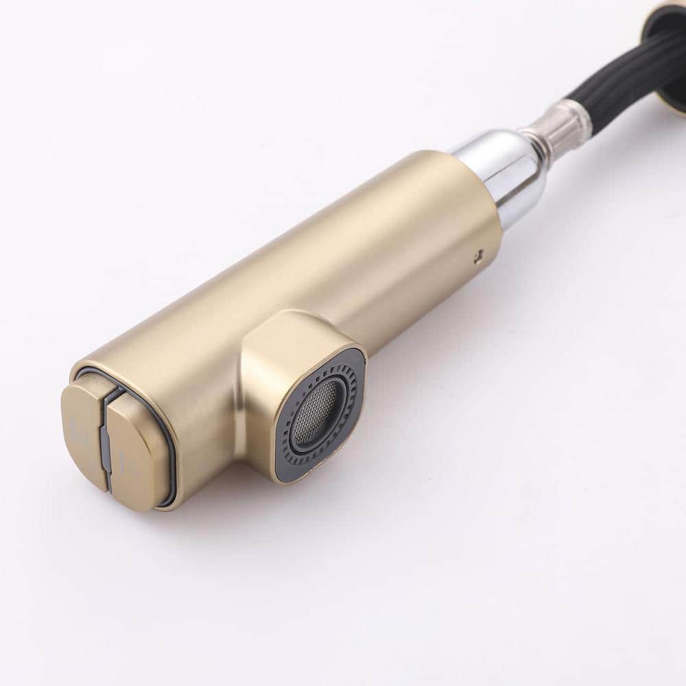 Brushed Gold Deck-Mounted Bathroom Faucet with Pull Out Sprayer