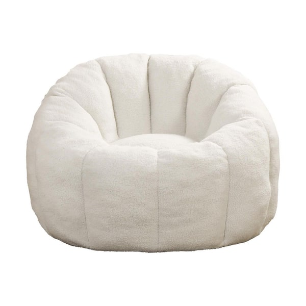 Noble House Annabelle White Faux Fur Polyester Fabric Bean Bag