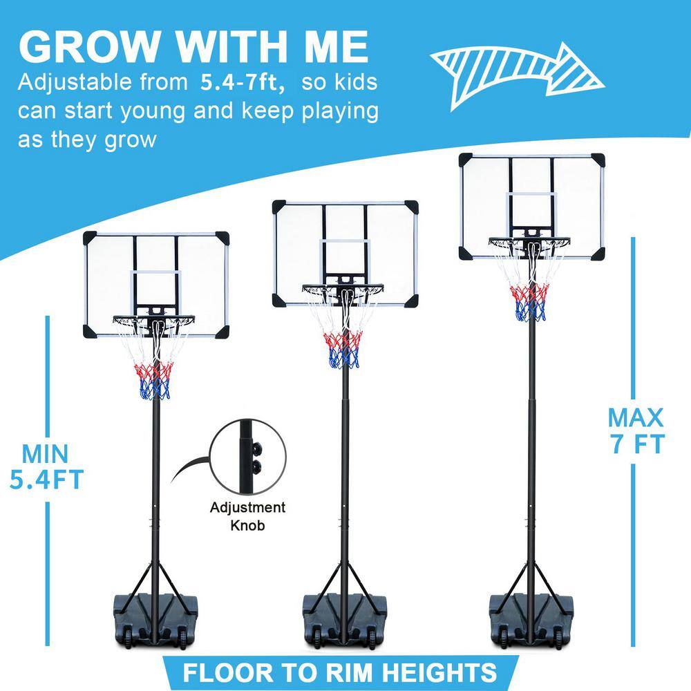Adjustable Black Polycarbonate Portable Basketball Hoop with Wheels
