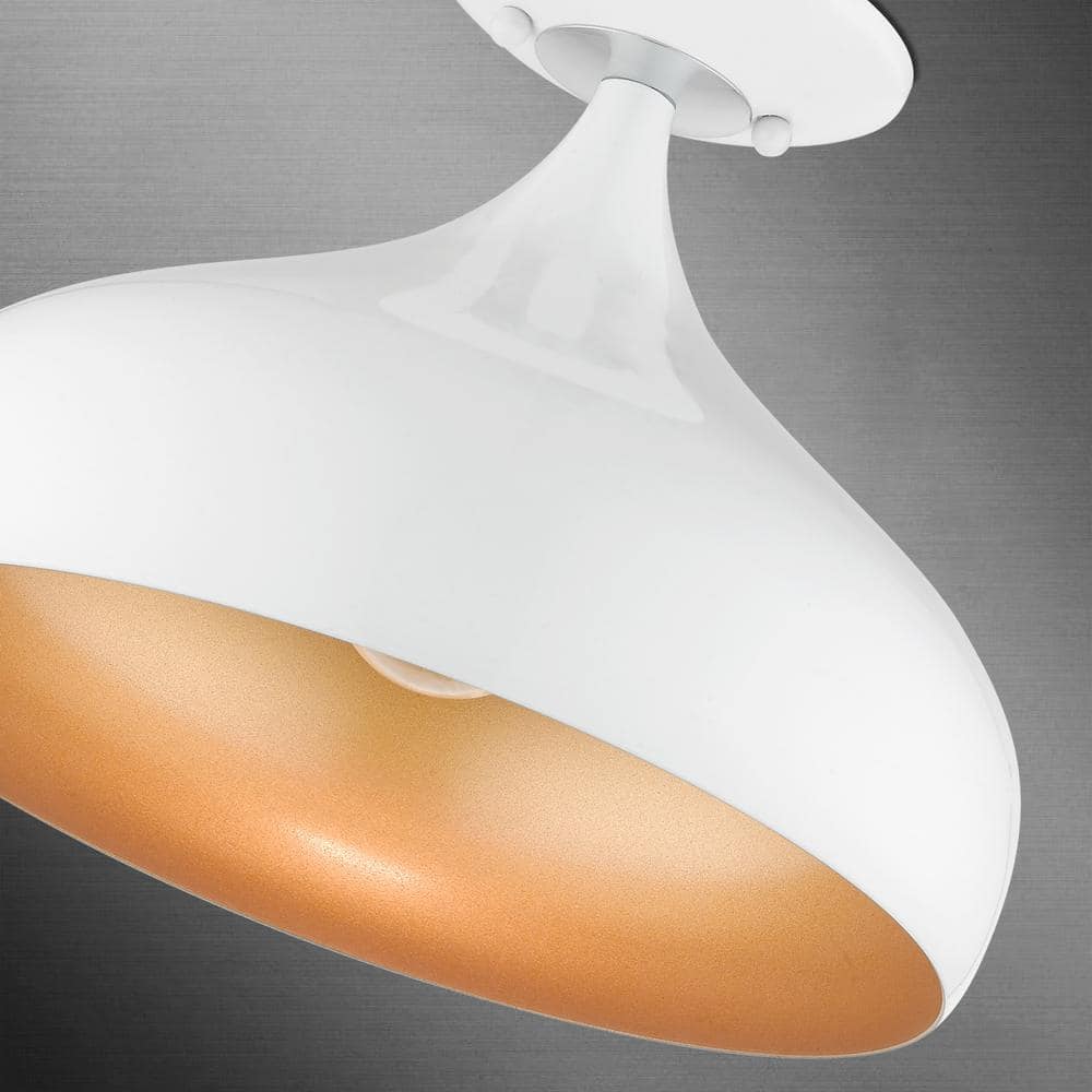 Shiny White and Gold Aluminum Teardrop Semi-Flush Mount Light