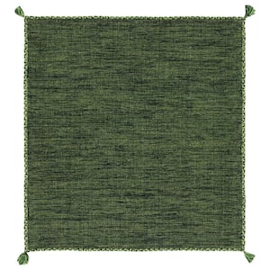 Montauk Green/Black 5 ft. x 5 ft. Solid Color Striped Square Area Rug