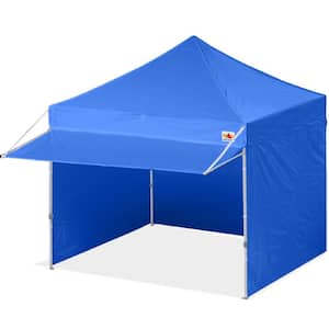 10 ft. x 10 ft. Blue Commercial Instant Shade Pop Up Canopy Tent with Sidewall Panel and Awning