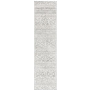 Tulum Light Gray/Ivory 2 ft. x 13 ft. Striped Tribal Geometric Runner Rug