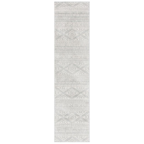 SAFAVIEH Tulum Light Gray/Ivory 2 ft. x 7 ft. Striped Tribal Geometric Runner Rug