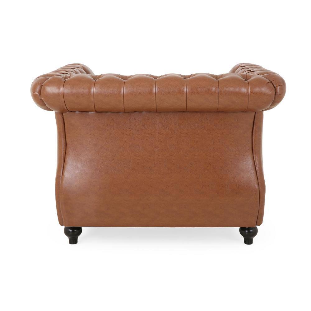 Chesterfield Brown Faux Leather Accent Chair with Birch Wood Legs