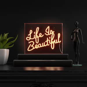Life is Beautiful 13.7 in. x 10.9 in. Contemporary Glam Acrylic Box USB Operated LED Neon Night Light, Orange