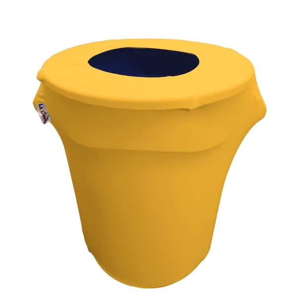 LA Linen Round Yellow Stretch for 32 Gal. Trash Can Cover