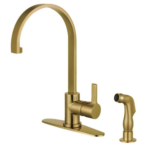 GOURMETIER Continental Deck Mount 1-Handle Kitchen Faucets with Side Sprayer in Brushed Brass