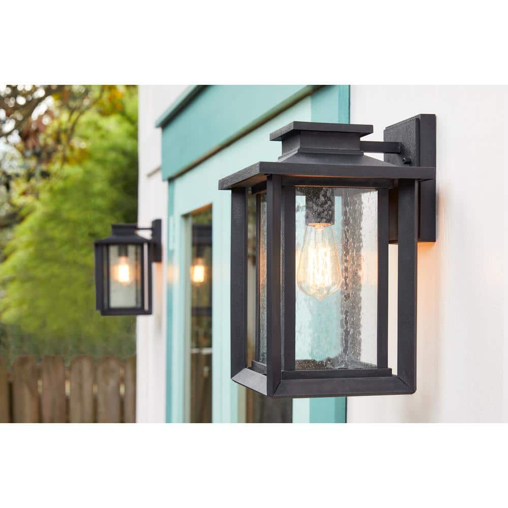 Wakefield Black Iron Outdoor Wall Lantern with Clear Seedy Glass