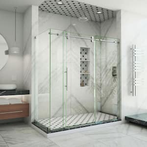 Enigma-XO 56 3/8 to 60 3/8 in. W x 76 in. H Fully Frameless Sliding Shower Enclosure in Brushed Stainless Steel