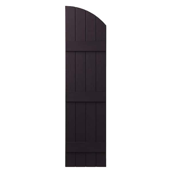 Ply Gem 15 in. x 61 in. Polypropylene Plastic Arch Top Closed Board and Batten Shutters Pair in Dark Berry