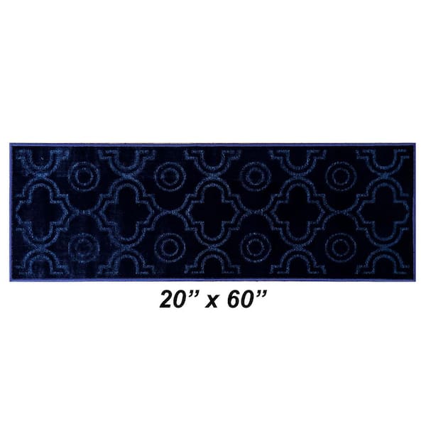 Better Trends Arya Collection Navy 20 in. x 60 in. Polyester Runner Area Rug