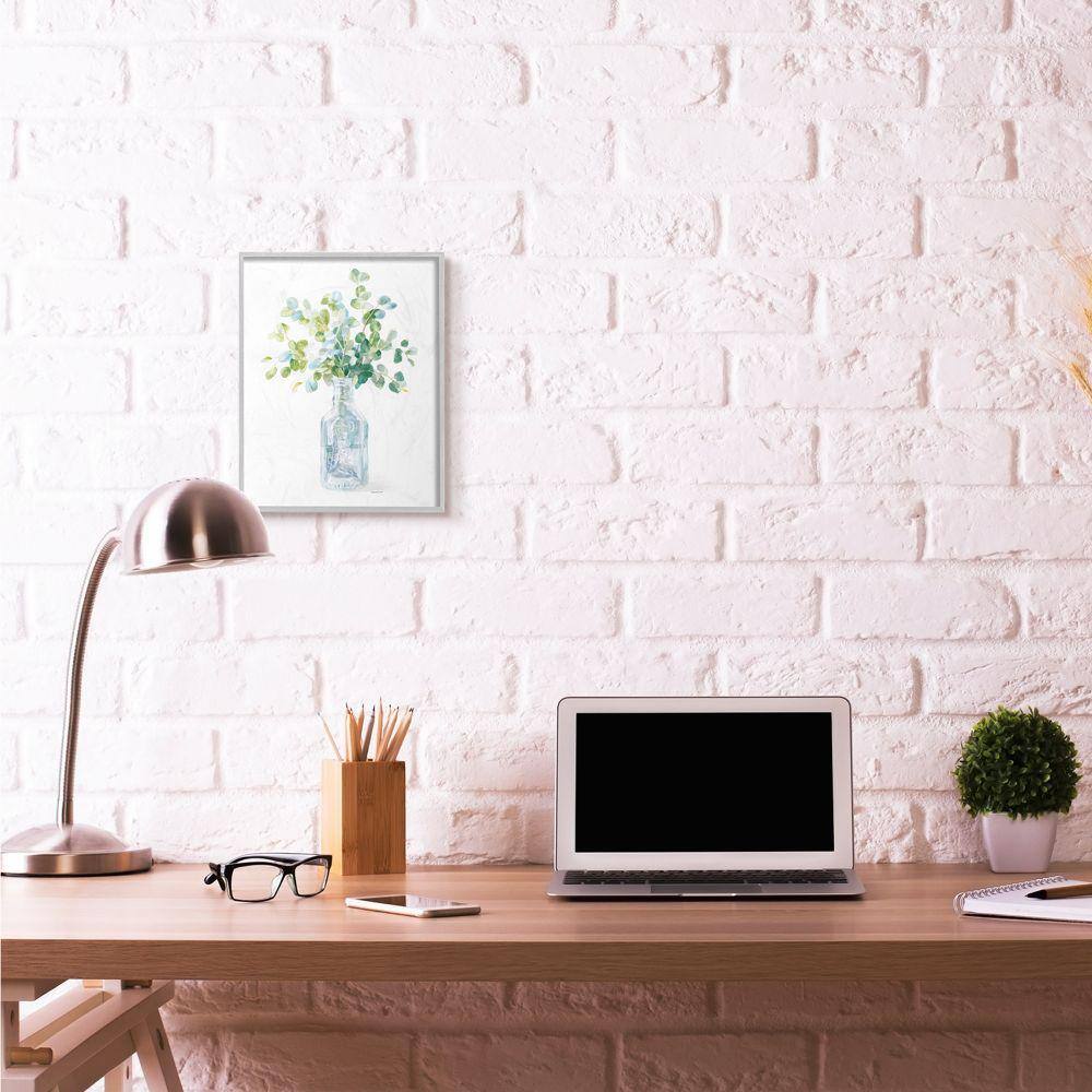 Green and Blue Abstract Floral Canvas Print with Gray Frame