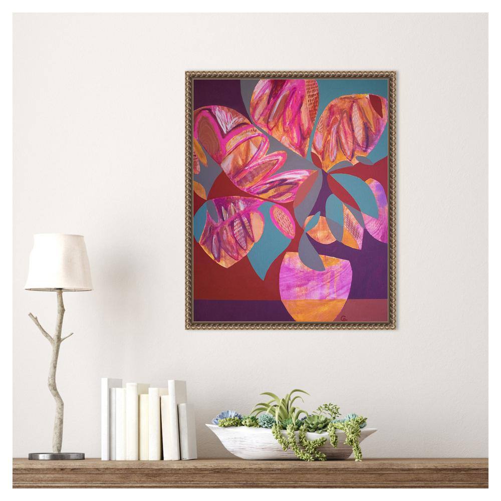 Pink and Orange Abstract Botanic-Inspired Framed Canvas Wall Art