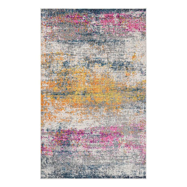 5 ft. x 7 ft. Orange Pink And Gray Area Rug