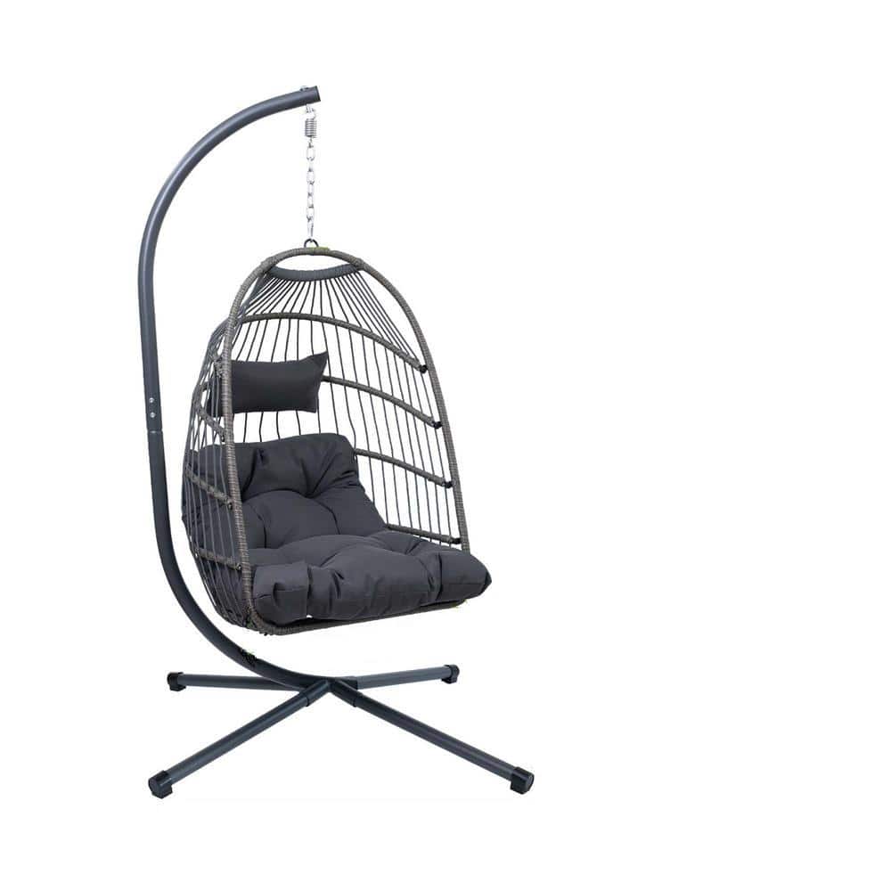 Light Gray Metal Patio Swing with Gray Cushions, Stand