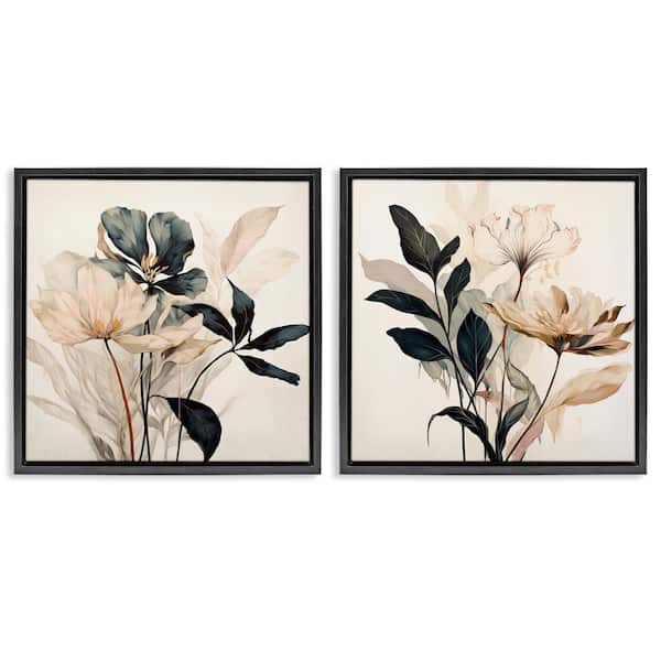 Black and Beige Botanicals by Lazar Studio 2-Pieces Black Floater Frame Nature Graphic Art Print 25 in. x 25 in.