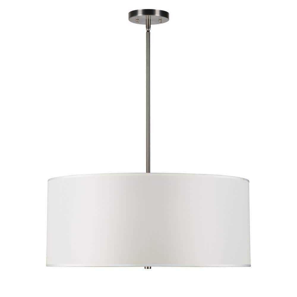 Betty 3-Light Brushed Nickel Drum Shade Pendant with Fabric Shade