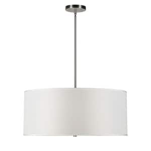 Betty 3-Light Brushed Nickel Drum Shade Pendant with Fabric Shade