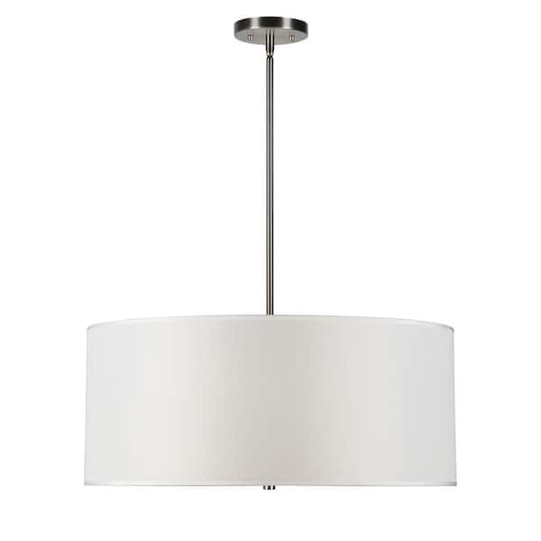 Betty 3-Light Brushed Nickel Drum Shade Pendant with Fabric Shade 2742 ...