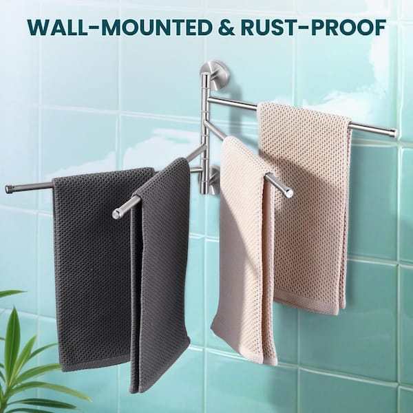 Stainless Steel 13 in. Wall Mounted Towel Bar Bath Hardware Accessory with Swivel 4-Arm in Brushed Nickel