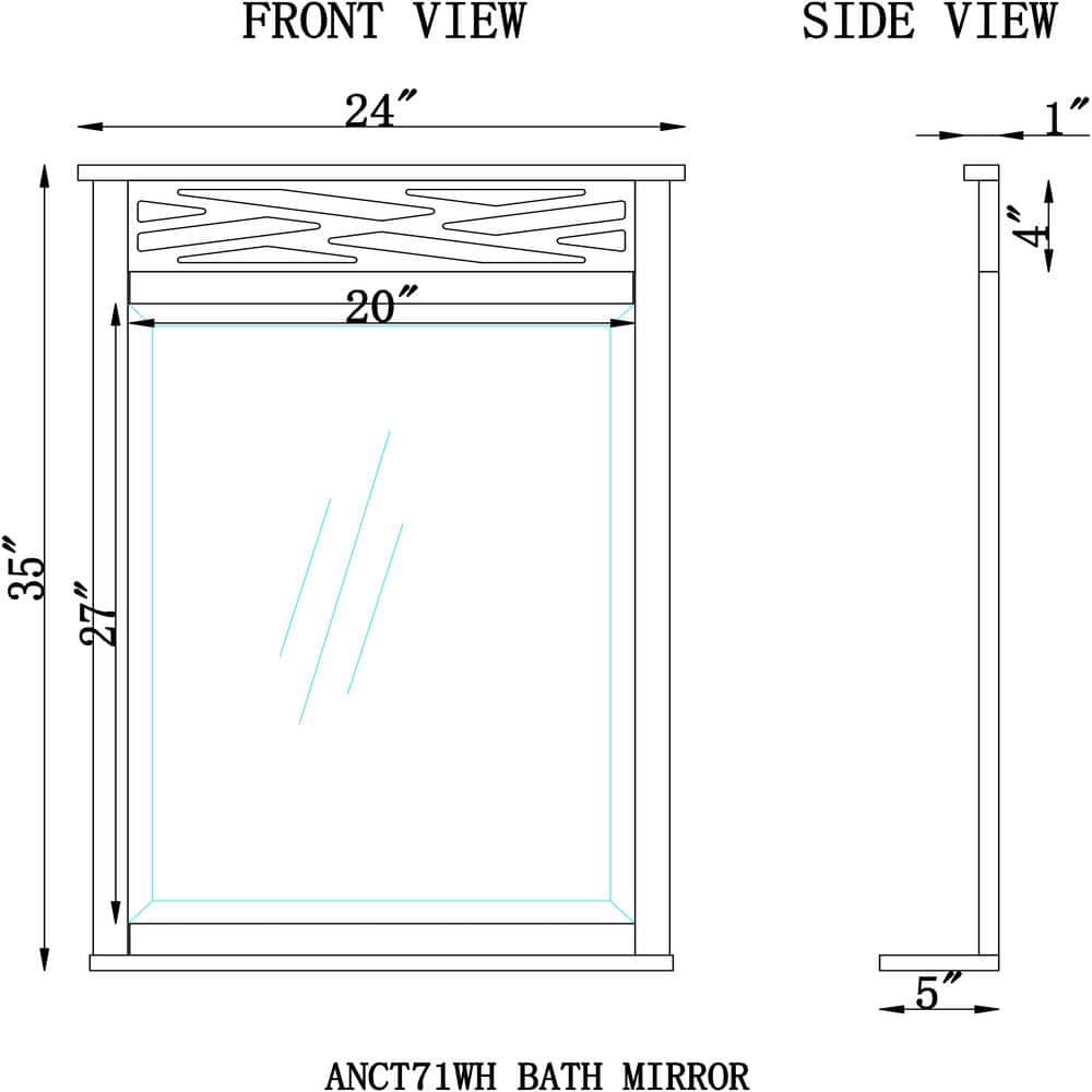 White Wood Rectangular Bathroom Vanity Mirror with Shelf