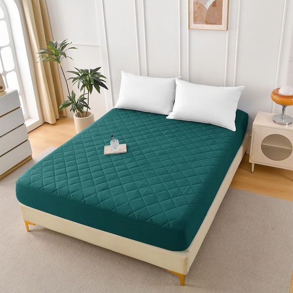 Green Polyester Protector Diamond Grid Ultrasonic Waterproof Quilted Fitted Sheet-Size T